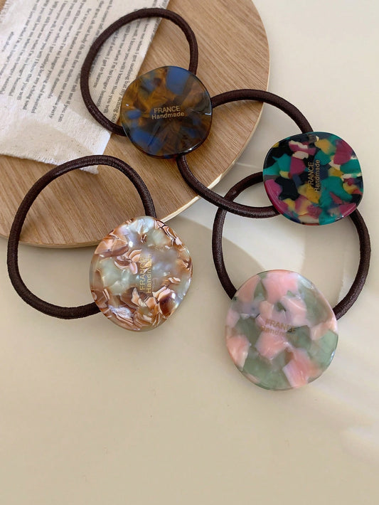 1pc Elegant New Curve Round Tortoiseshell Acetate Hair Scrunchie, French Leopard Print Hair Tie