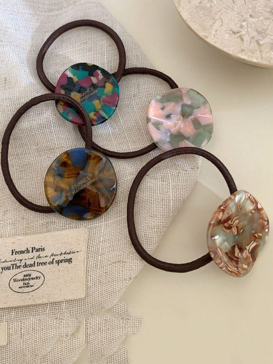 1pc Elegant New Curve Round Tortoiseshell Acetate Hair Scrunchie, French Leopard Print Hair Tie