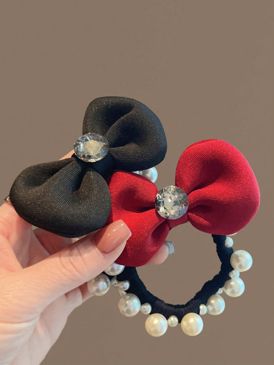 1pc Elegant Polyester Bowknot Elastic Hair Tie, Suitable For All Seasons