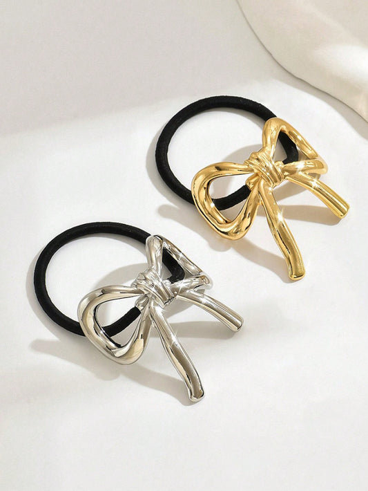2pcs Metal Delicate Hair Accessories Alloy Bow Ladies Headband Hair Band Tie Hair Rope Leather Band