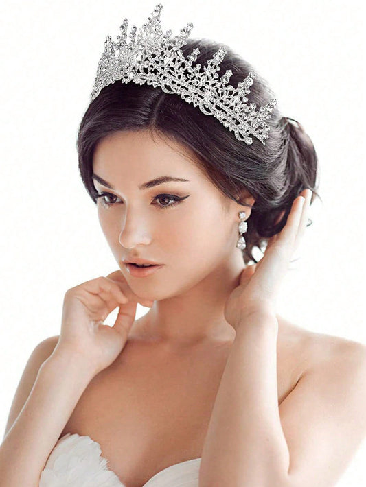 1pc Bride Crown Headpiece, Princess Formal Dress Accessory, European Rhinestone Headband Crown