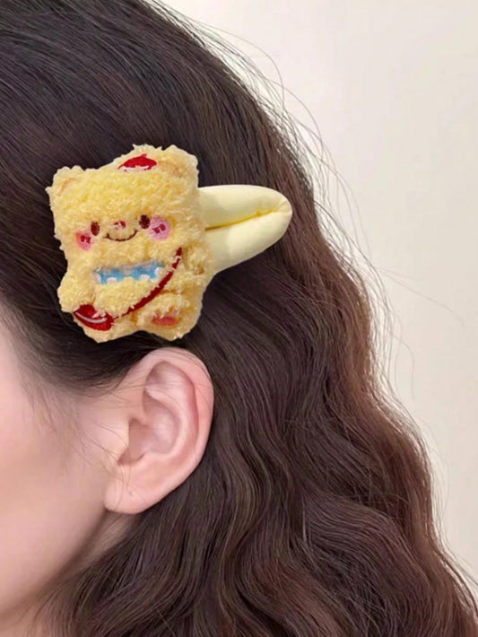 1pc/2pcs Cartoon Plush Butter Bear Hair Clip New Princess Side Clip BB Headdress Hair Clip