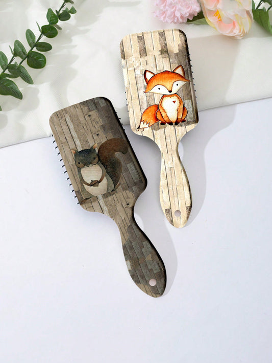 1pc Cartoon Squirrel & Fox Vintage Air Cushion Scalp Massager Brush, Nylon, All Seasons